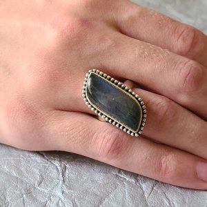 Genuine Labradorite ring size 8 in Sterling Silver